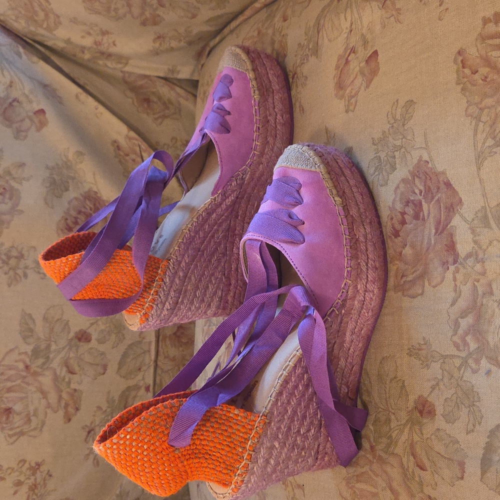 Purple and Orange Espadrille Wedges - Picture 2 of 5
